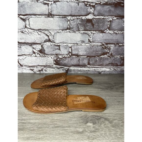almudena miliani Brown Leather Woven Slide Sandals Women Sz 9M US/40EU - Picture 5 of 16